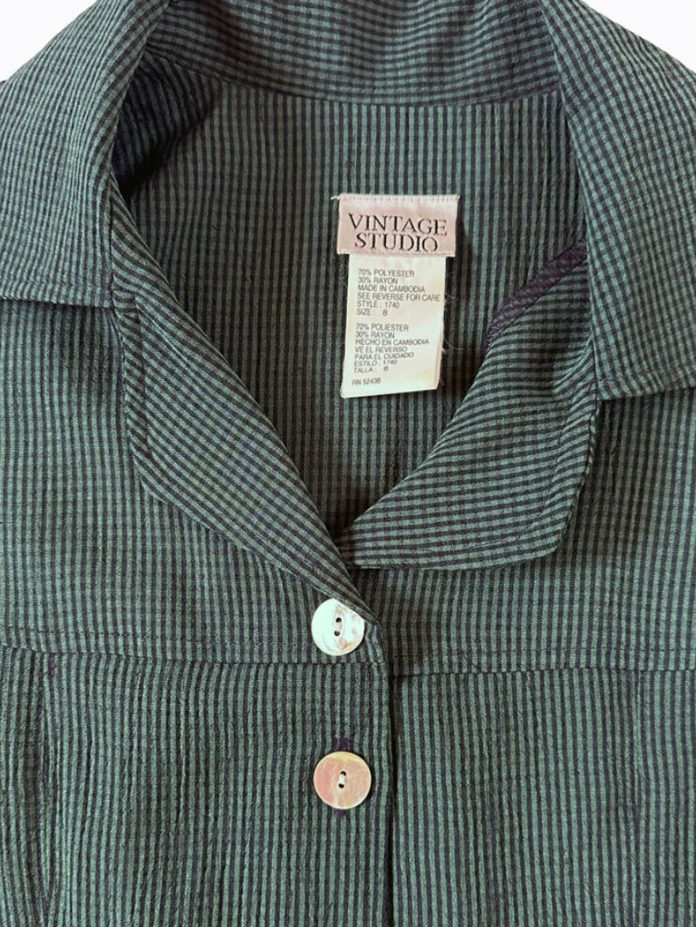 Vtg 90s Vintage Studio Green Plaid Maxi Dress S Button Front Tie Back Whimsigoth - Picture 4 of 7